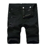 cllios Mens Denim Shorts Big and Tall, Men's Ripped Frayed Denim Trunks Stretchy Washed Jeans Trunks Cut-Off Classic Fit Biker Jeans Shorts